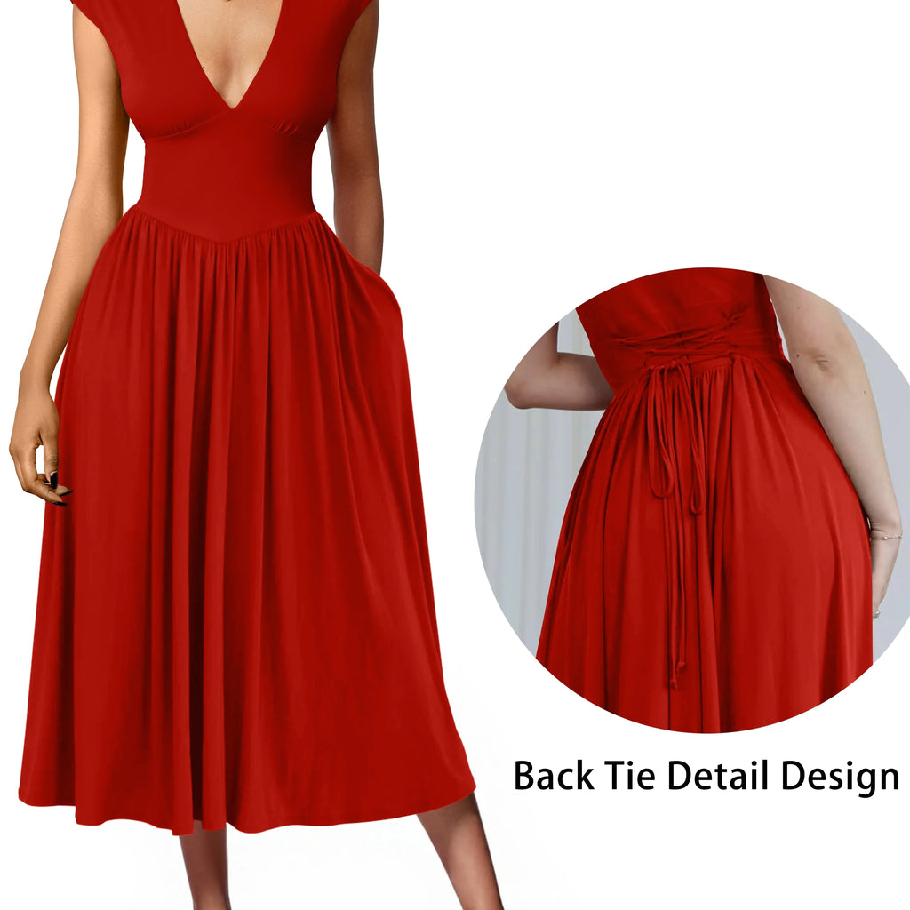 Amélie · Vestido midi con hombreras y lazada en la espalda