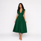 Amélie · Vestido midi con hombreras y lazada en la espalda