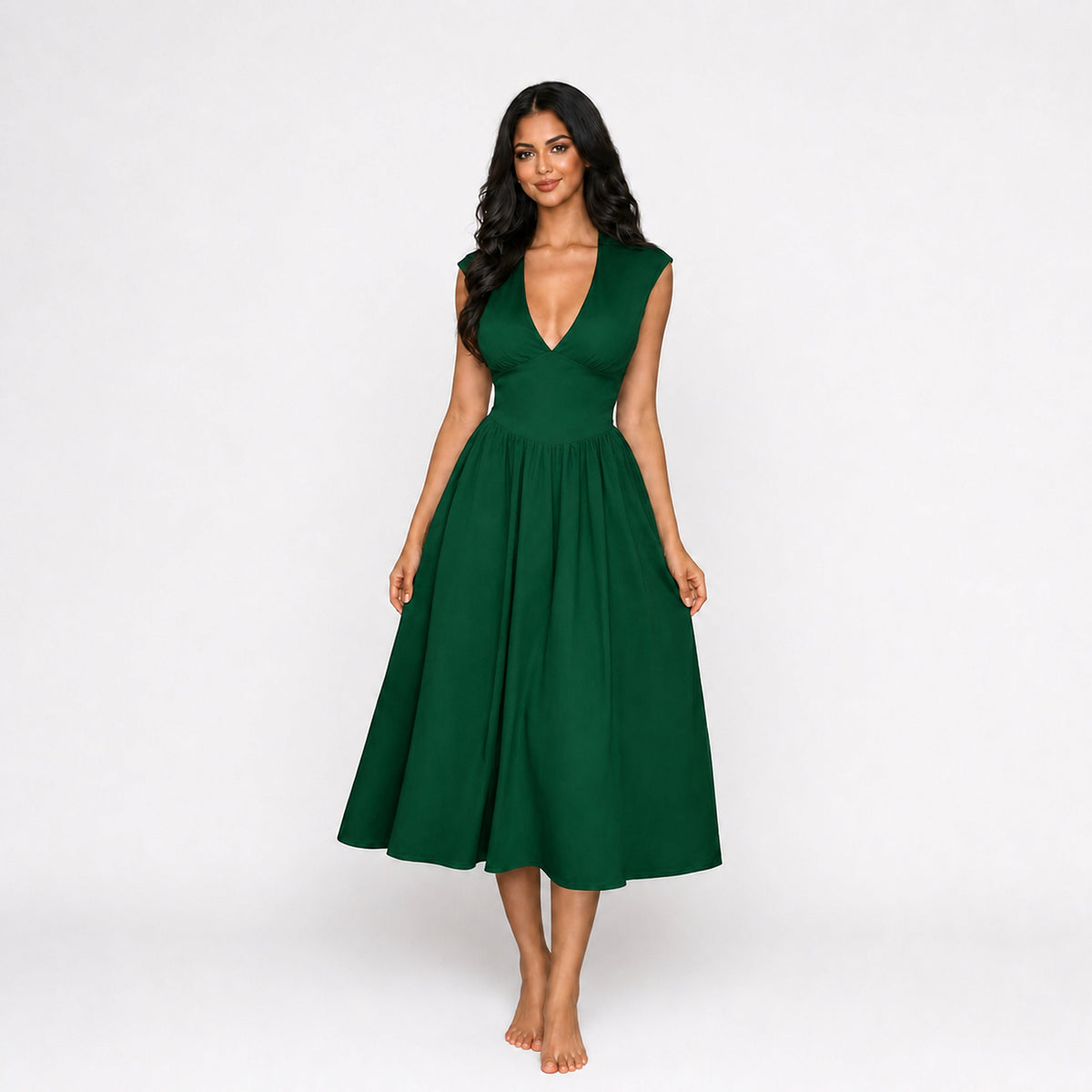 Amélie · Vestido midi con hombreras y lazada en la espalda