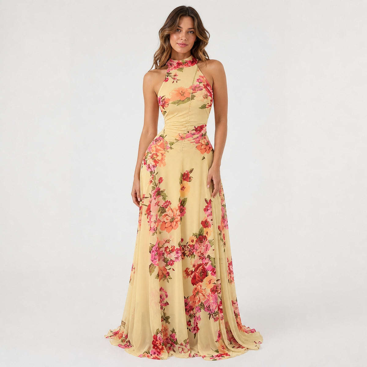 Amélie · Vestido largo de malla estampada con forro