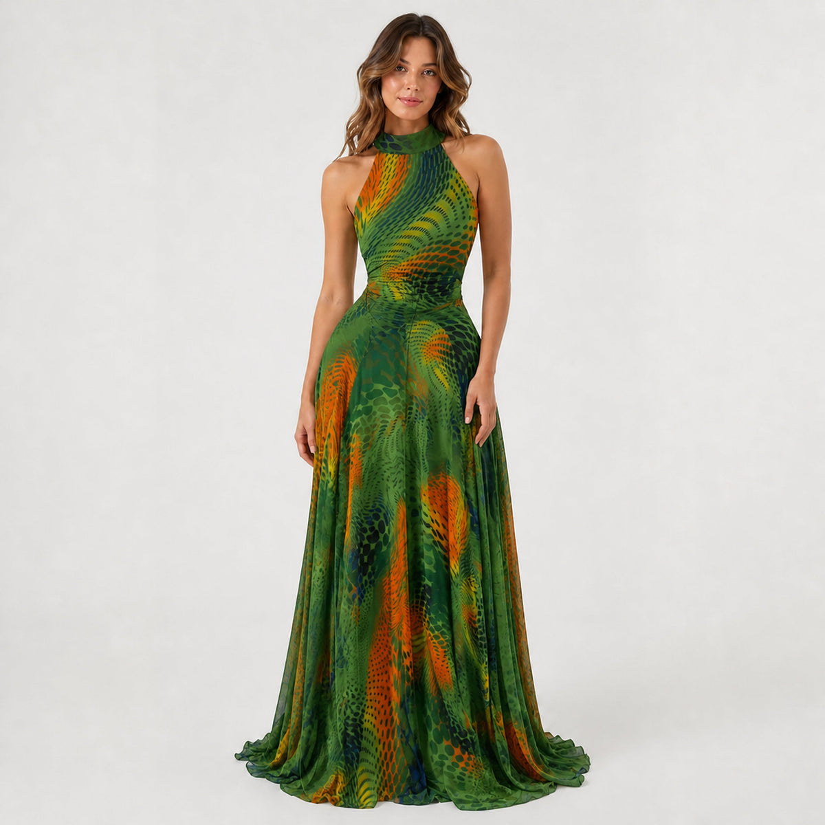 Amélie · Vestido largo de malla estampada con forro