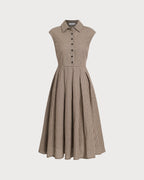 Amélie · Vestido midi marrón de cuadros plisado con botones