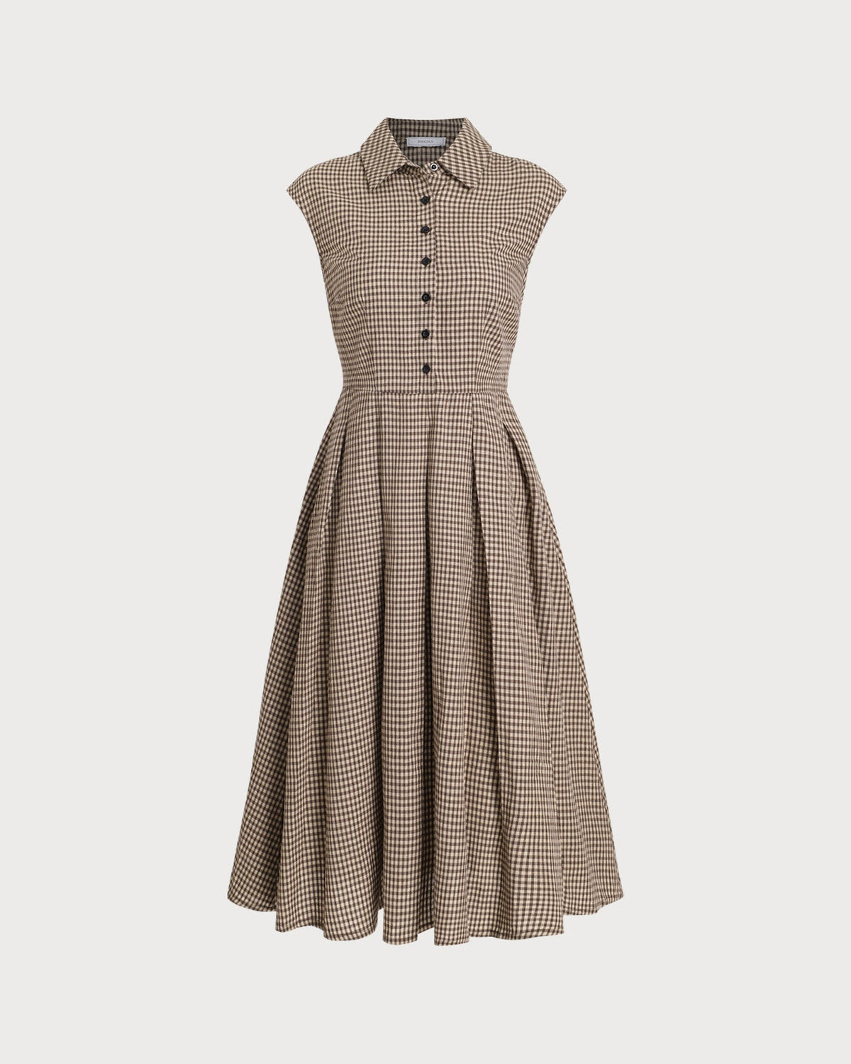 Amélie · Vestido midi marrón de cuadros plisado con botones