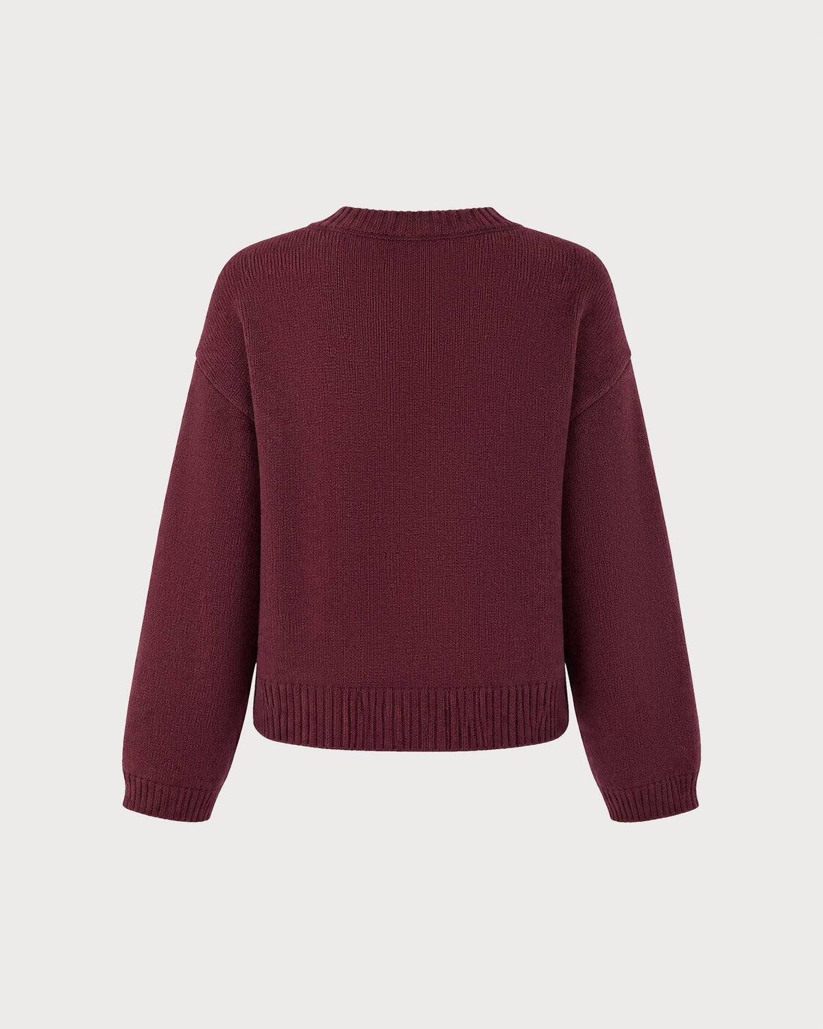 Chaqueta de punto burdeos con cuello redondo y botones