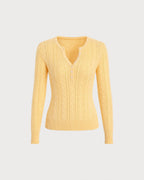 Jersey de punto amarillo texturizado con cuello redondo