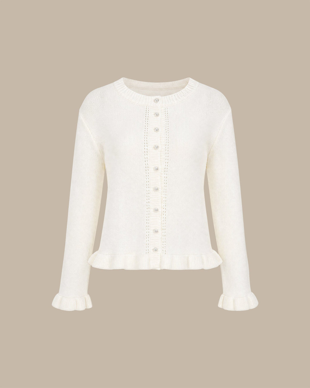 Chaqueta de punto blanco roto con botonadura sencilla