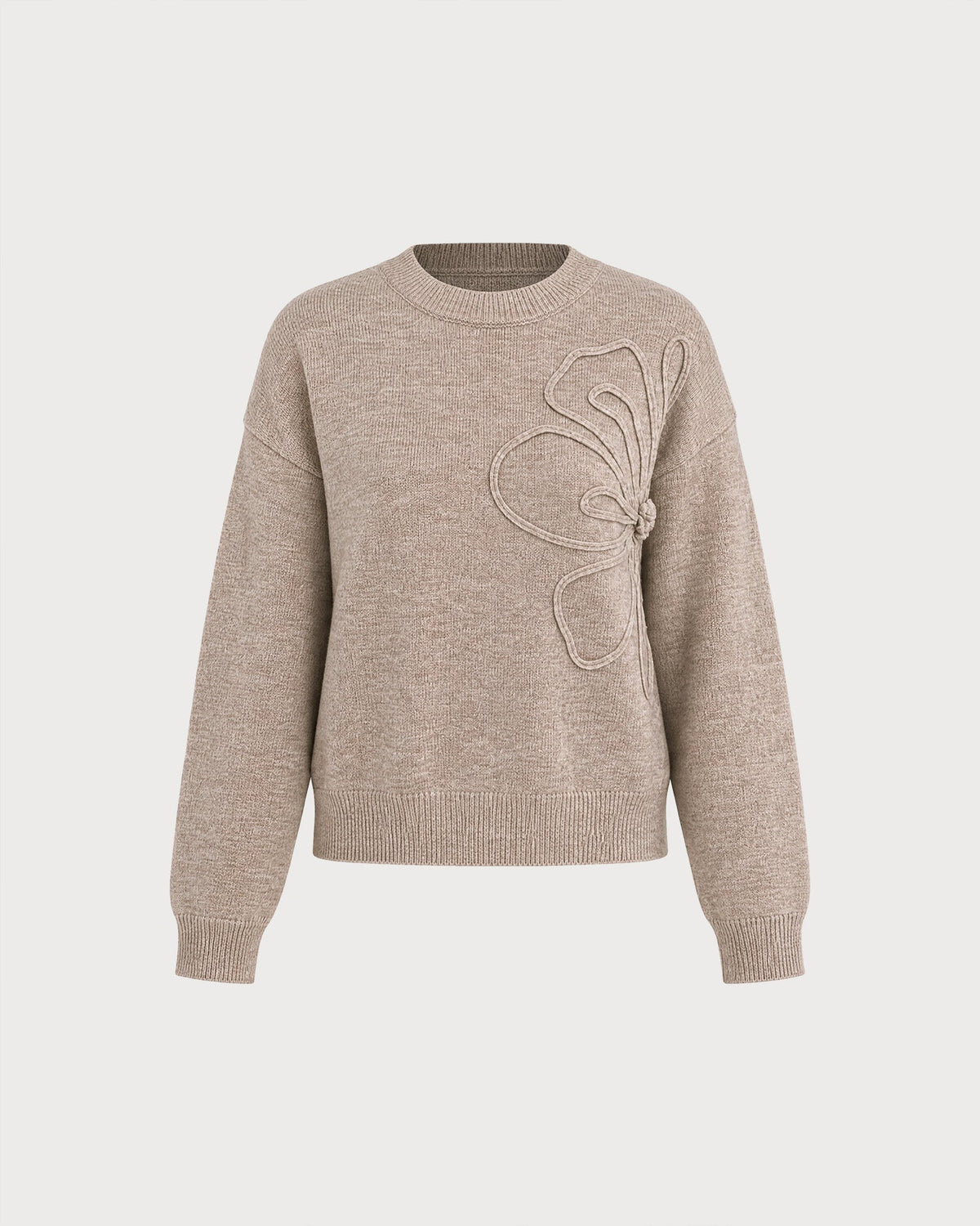 Jersey de punto caqui con cuello redondo
