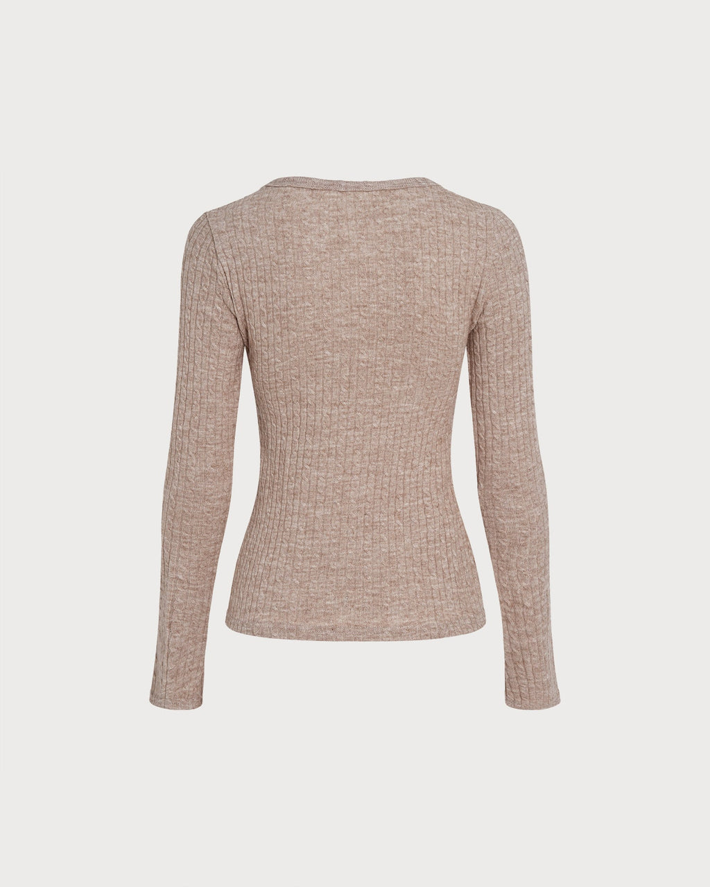 Jersey de punto camel con escote en V y botones