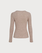 Jersey de punto camel con escote en V y botones