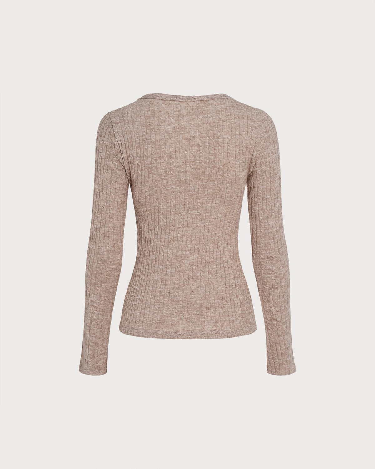 Jersey de punto camel con escote en V y botones