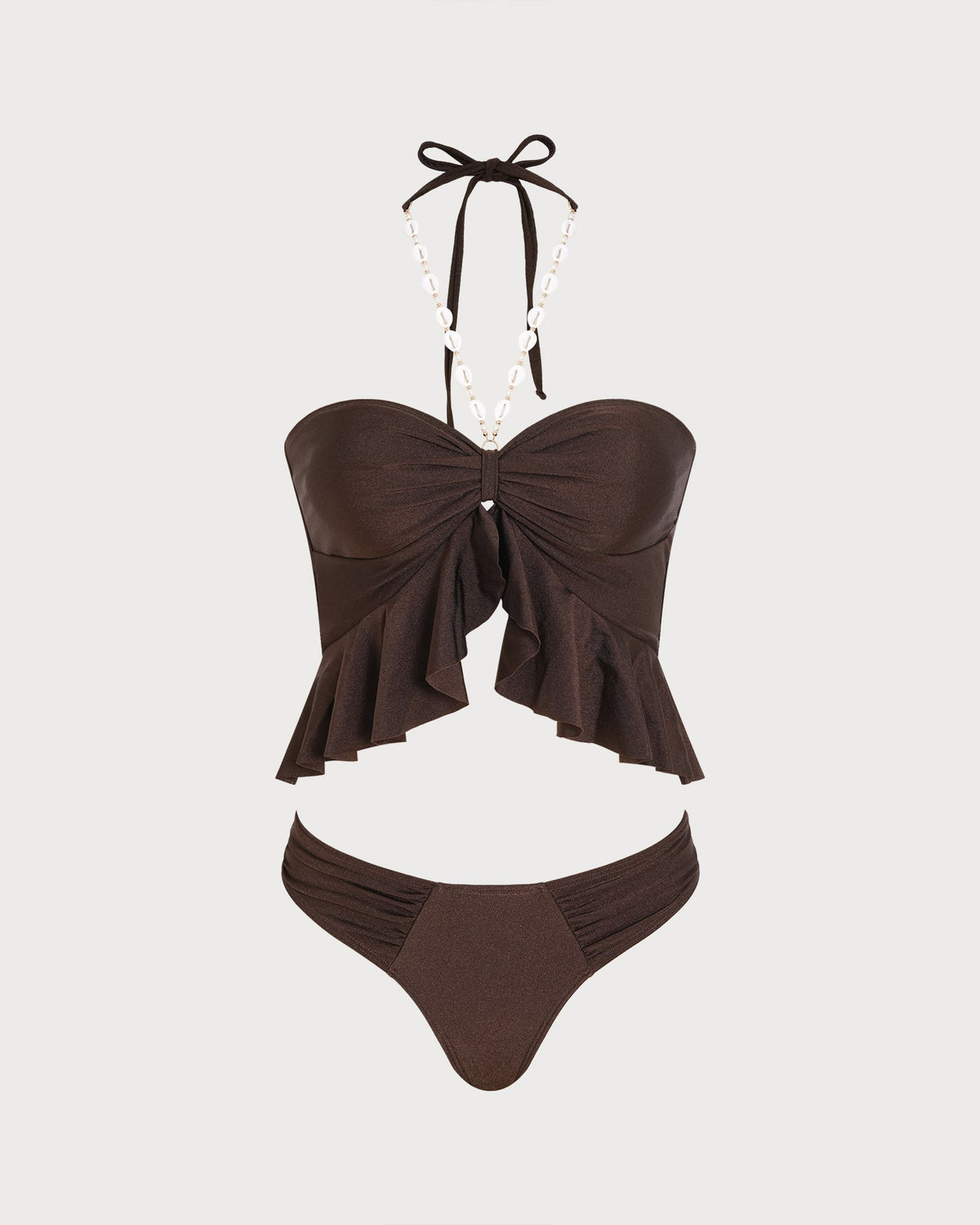 Tankini marrón café halter de talle natural