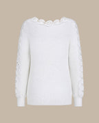 Jersey blanco con escote barco y aberturas