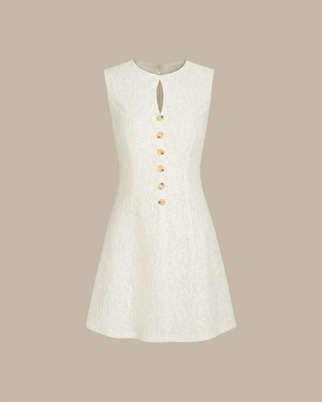 Vestido corto albaricoque de jacquard sin mangas