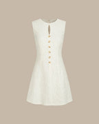 Vestido corto albaricoque de jacquard sin mangas