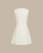 Vestido corto albaricoque de jacquard sin mangas
