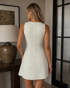 Vestido corto albaricoque de jacquard sin mangas