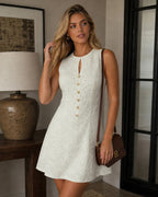 Vestido corto albaricoque de jacquard sin mangas