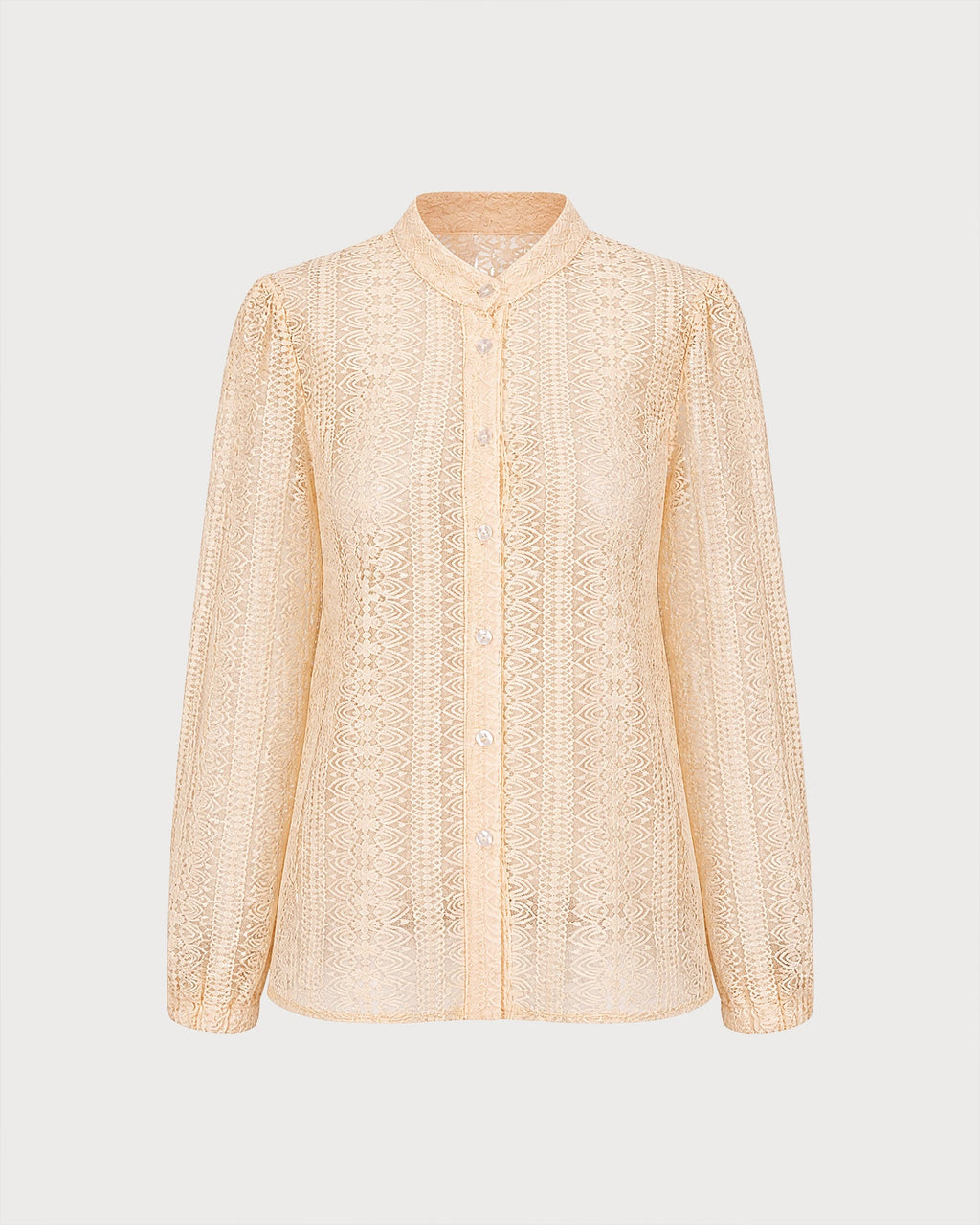 Camisa albaricoque translúcida texturizada con cuello alto