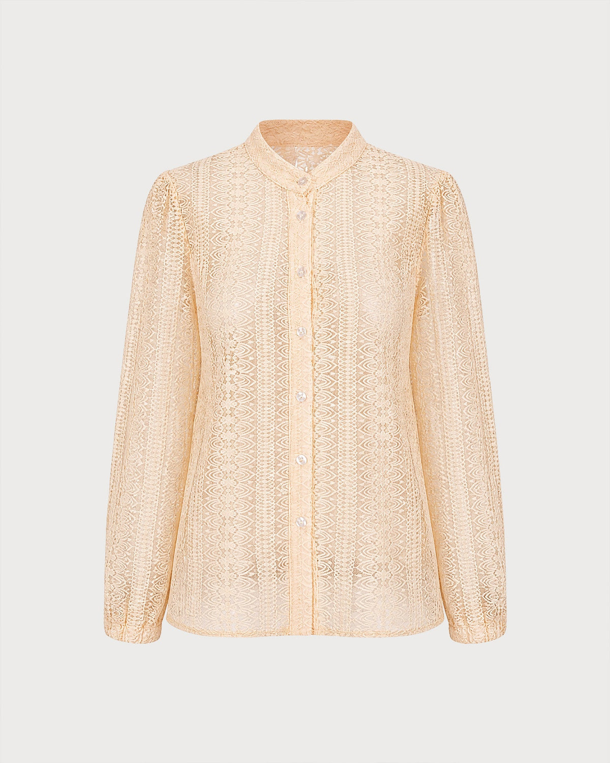 Camisa albaricoque translúcida texturizada con cuello alto
