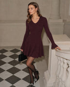 Vestido jersey morado tipo túnica con escote en V