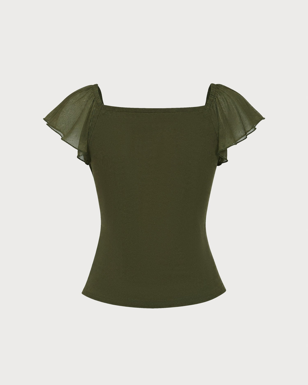 Camiseta verde de malla fruncida con cuello drapeado
