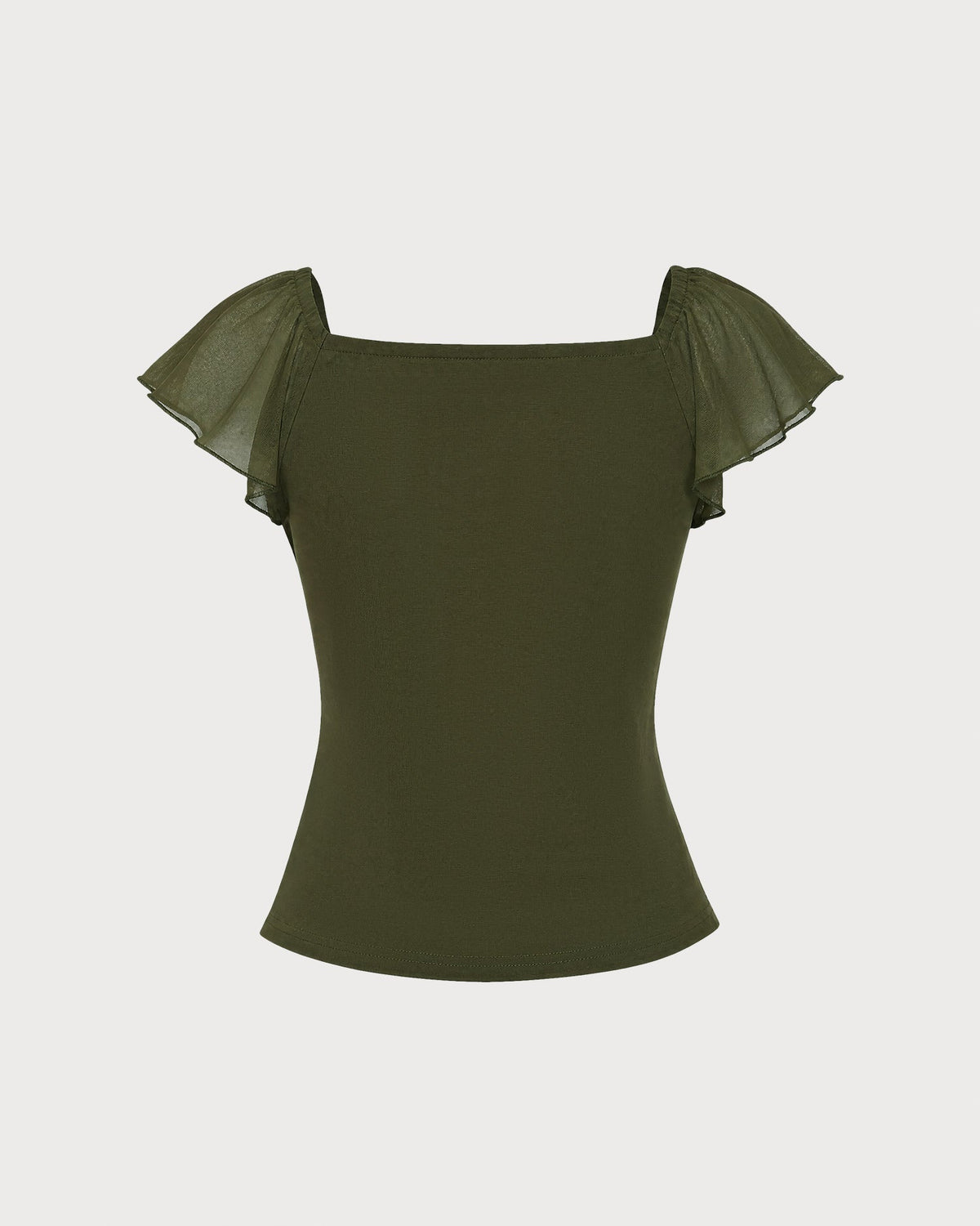 Camiseta verde de malla fruncida con cuello drapeado