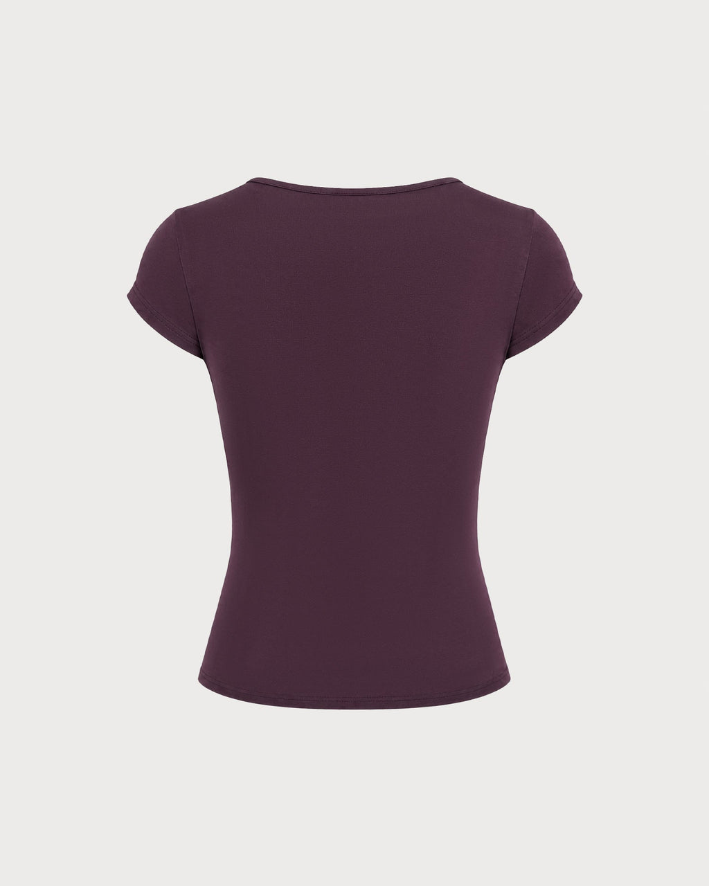 Camiseta morada de encaje con escote en V y lazo
