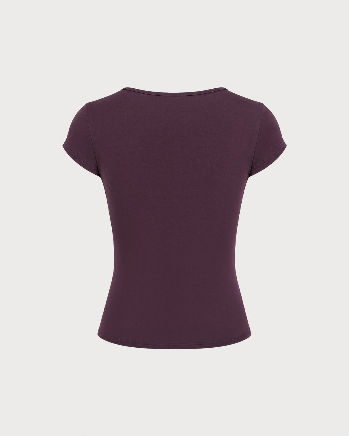 Camiseta morada de encaje con escote en V y lazo
