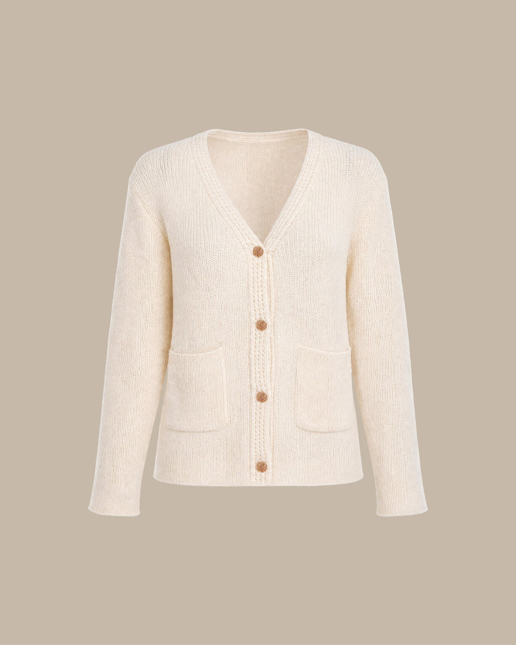 Chaqueta de punto albaricoque con escote en V y bolsillos