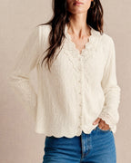 Chaqueta de punto albaricoque de flores con escote en V