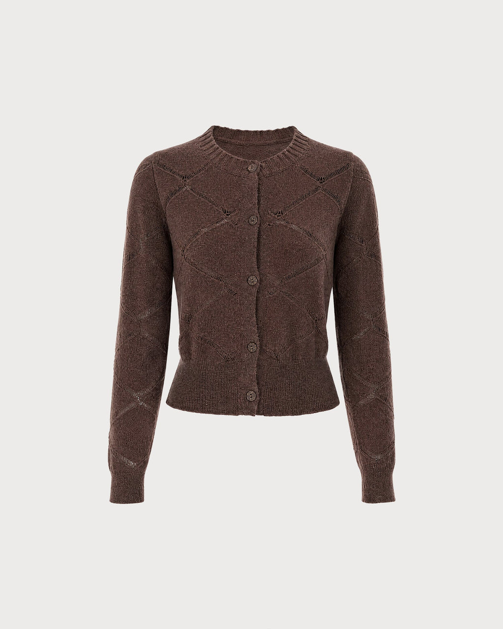 Chaqueta de punto marrón café con botonadura sencilla