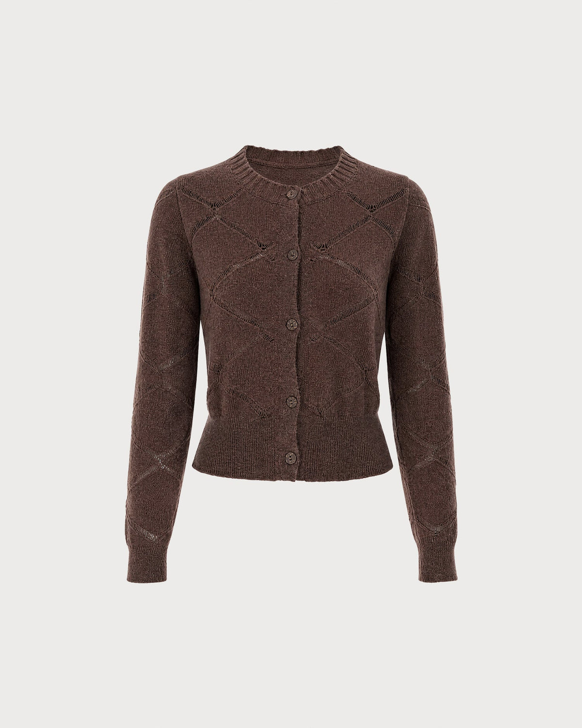 Chaqueta de punto marrón café con botonadura sencilla