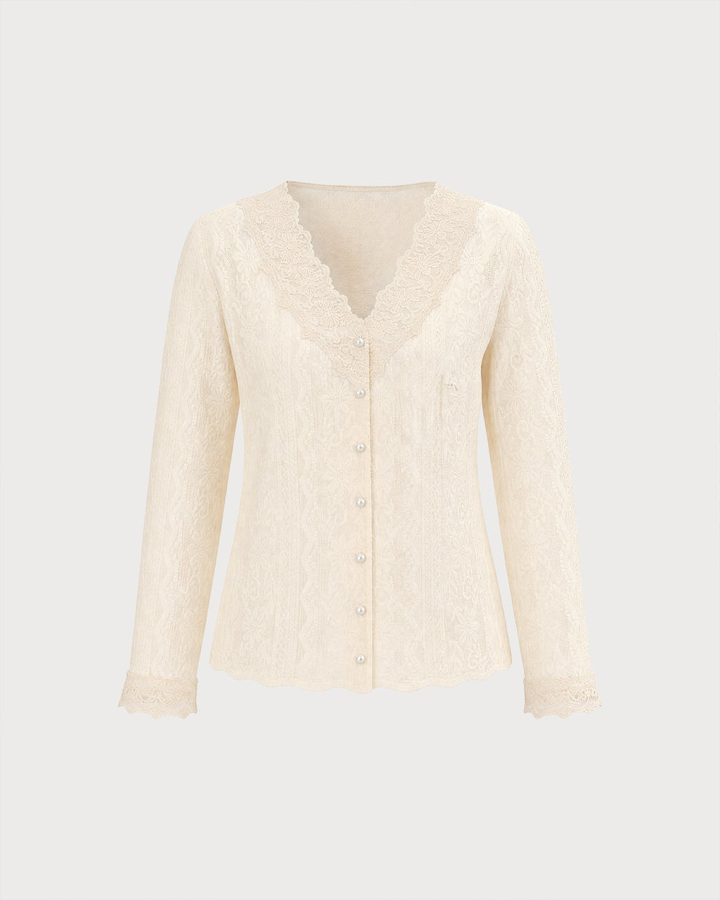 Chaqueta de punto albaricoque de flores con escote en V