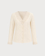 Chaqueta de punto albaricoque de flores con escote en V
