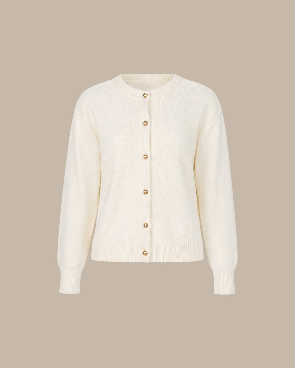 Chaqueta de punto blanco roto con cuello redondo y botones