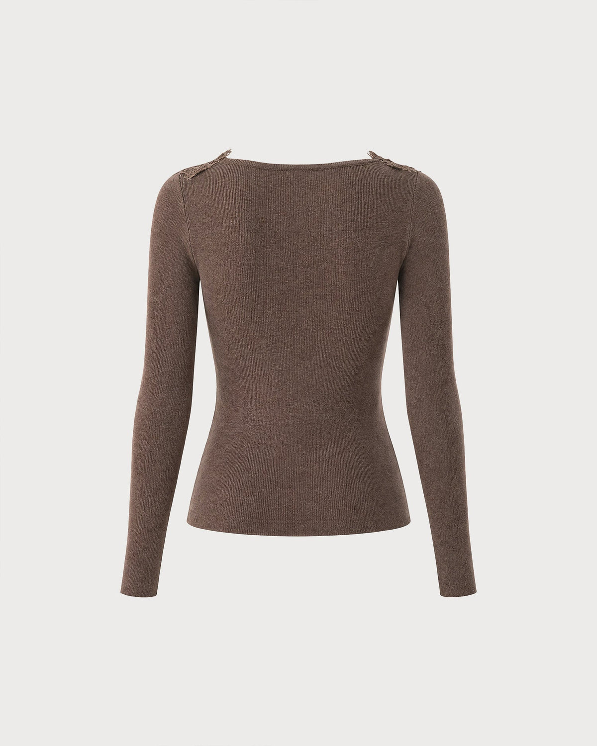 Jersey de punto marrón café de encaje con escote en V