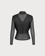 Camiseta de punto negra translúcida con cuello alto