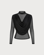 Camiseta de punto negra translúcida con cuello alto