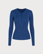 Jersey de punto azul texturizado con cuello redondo