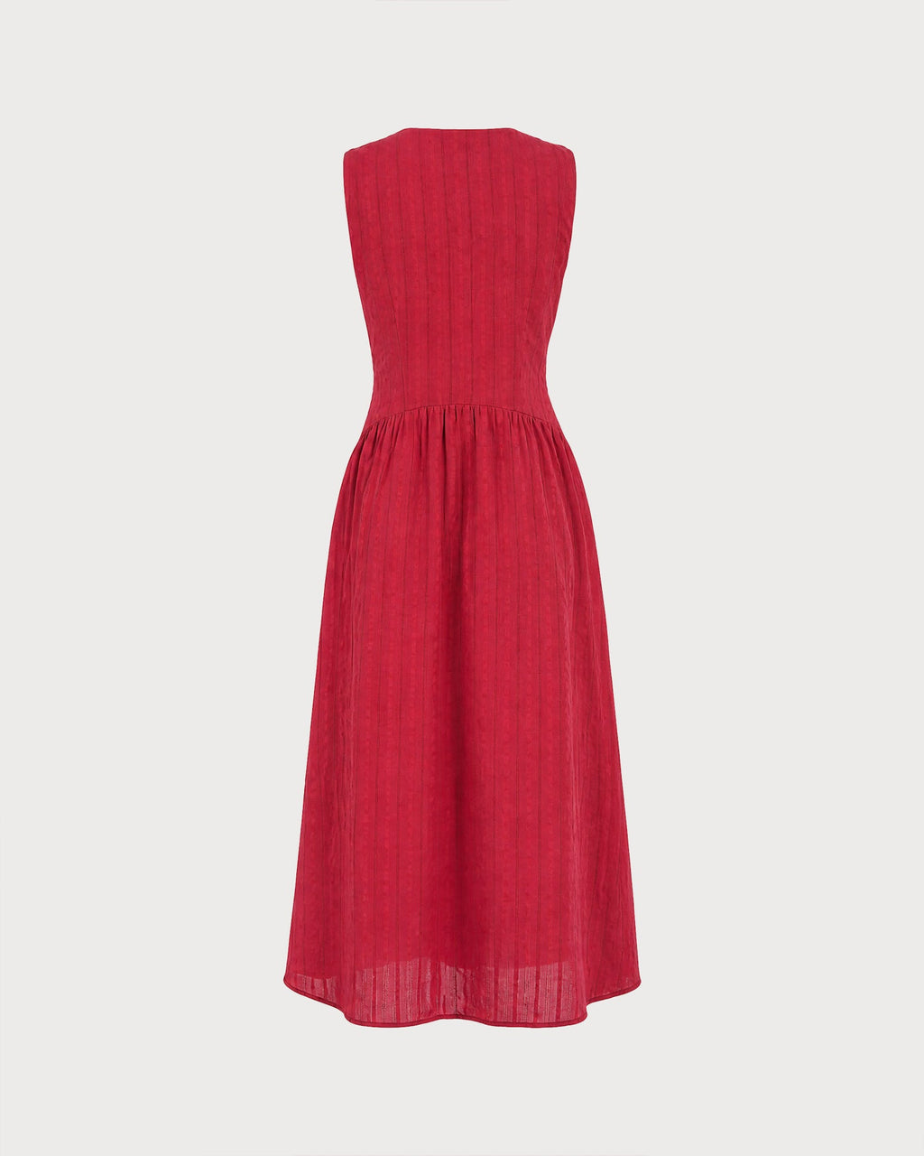 Vestido midi rojo sin mangas con escote en V y botones