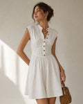 Vestido corto blanco de línea A con cuello mao
