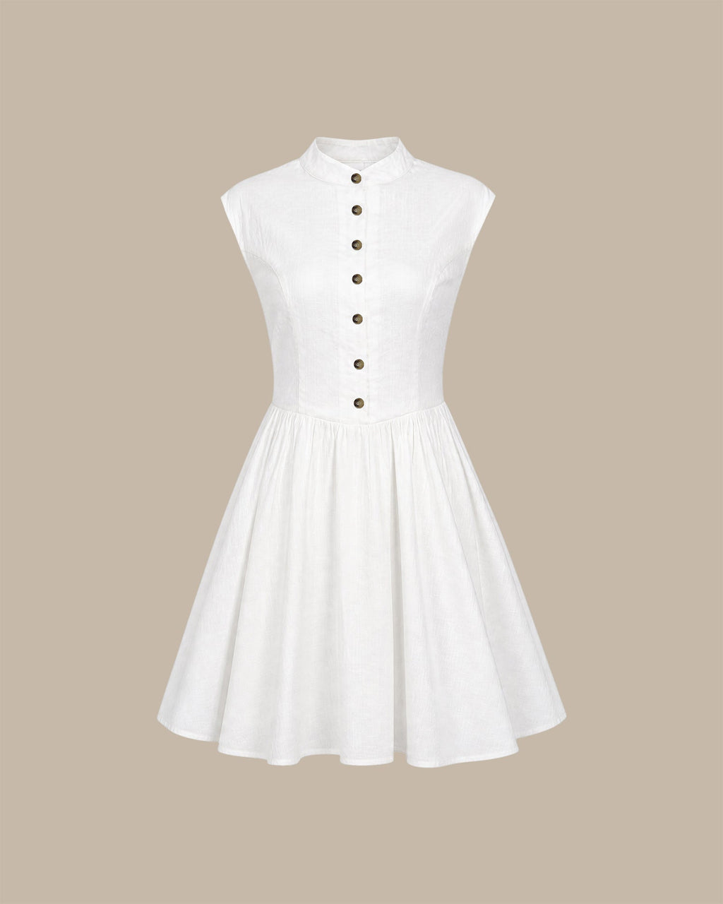 Vestido corto blanco de línea A con cuello mao