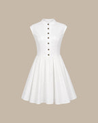Vestido corto blanco de línea A con cuello mao