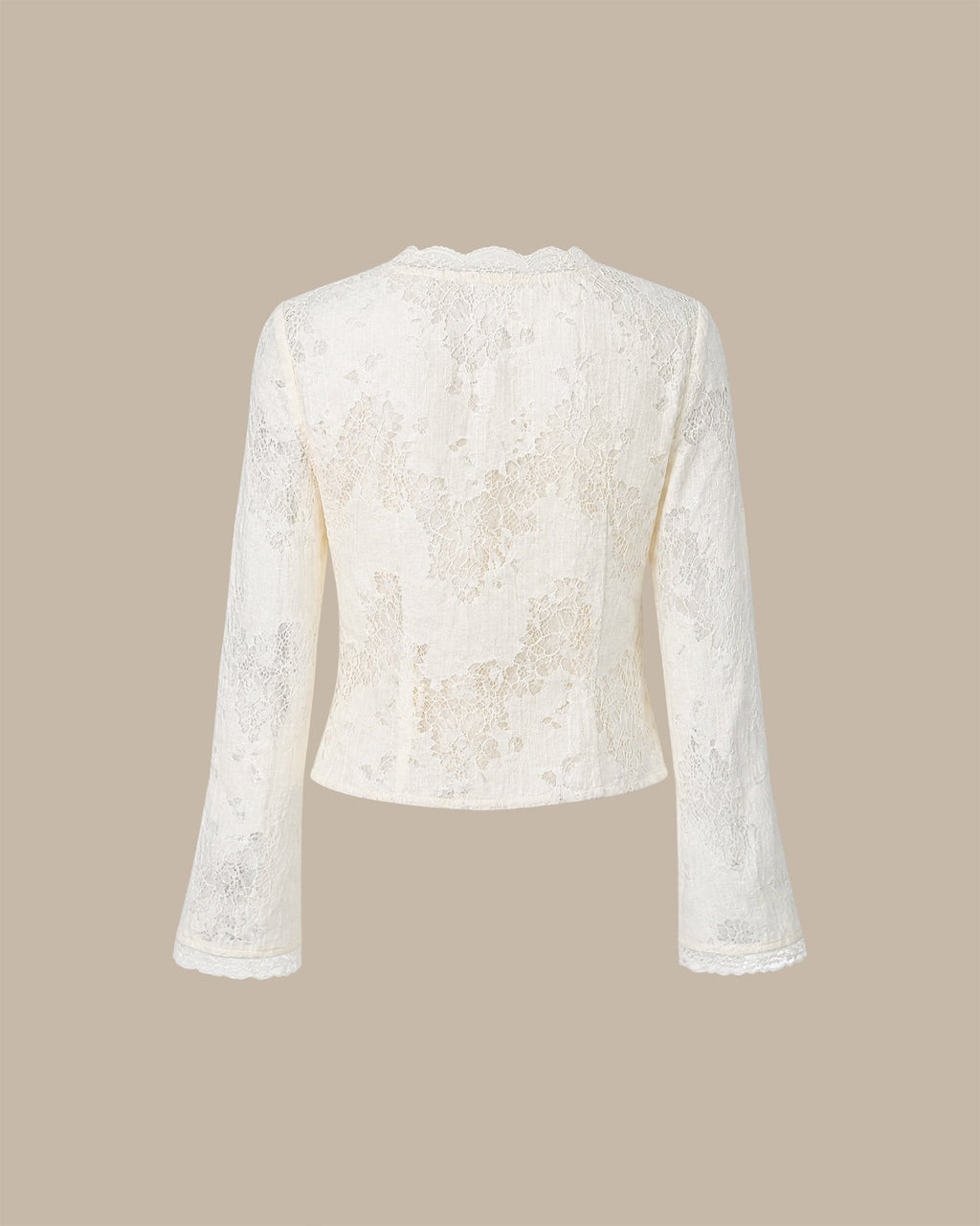 Camisa albaricoque de encaje con escote en V y botones