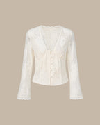 Camisa albaricoque de encaje con escote en V y botones
