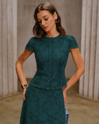 Blusa verde de jacquard con manga corta