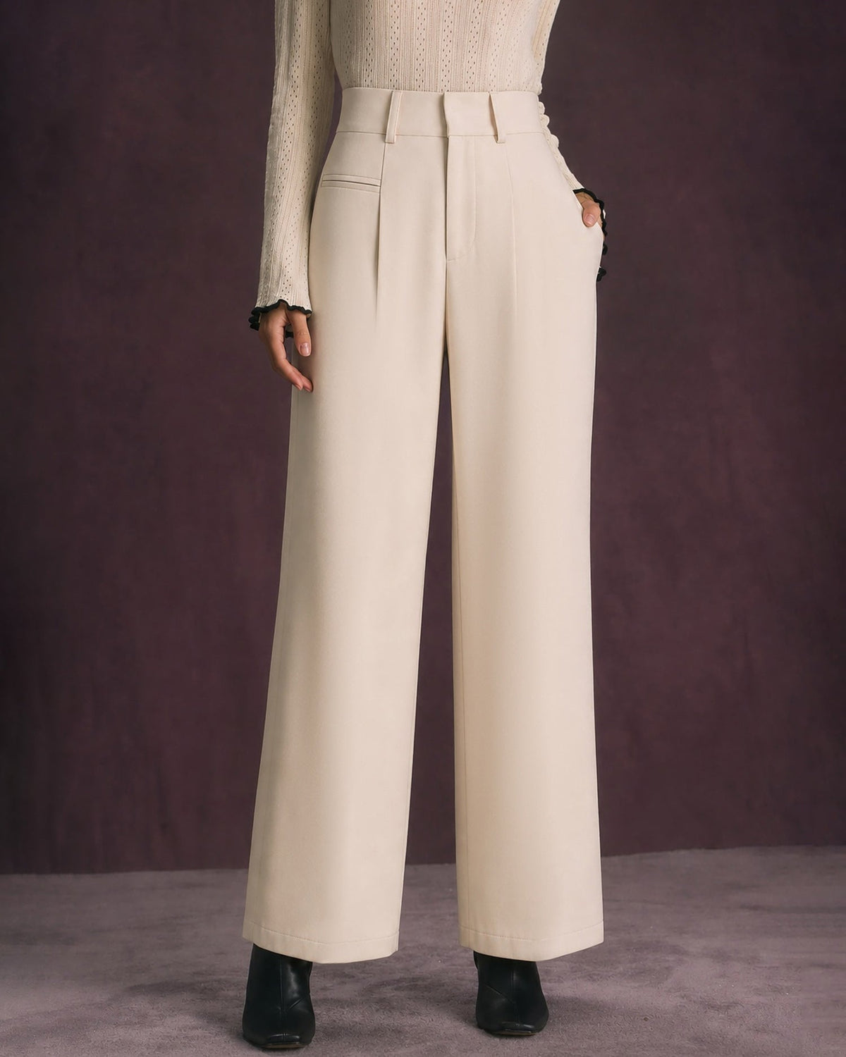 Pantalón recto albaricoque con botones y bolsillos