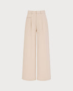 Pantalón recto albaricoque con botones y bolsillos