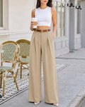 Pantalón recto caqui con cinturón y bolsillos