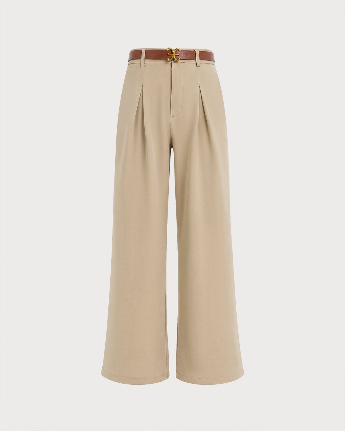 Pantalón recto caqui con cinturón y bolsillos